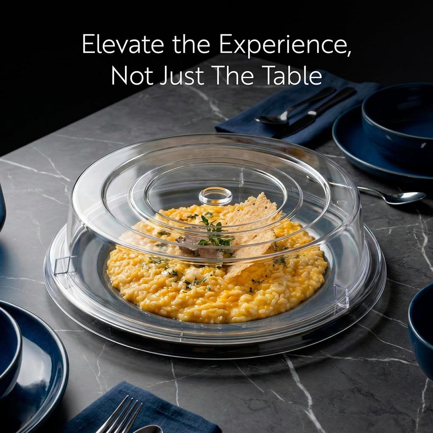 Restaurantware Cater Tek 11 Inch Polycarbonate Plate Cover 1 Shatterproof Dish Cover - Microwavable Endures Up To 210F Clear Plastic Splatter Cover With Finger Hole For 11 Inch Plates