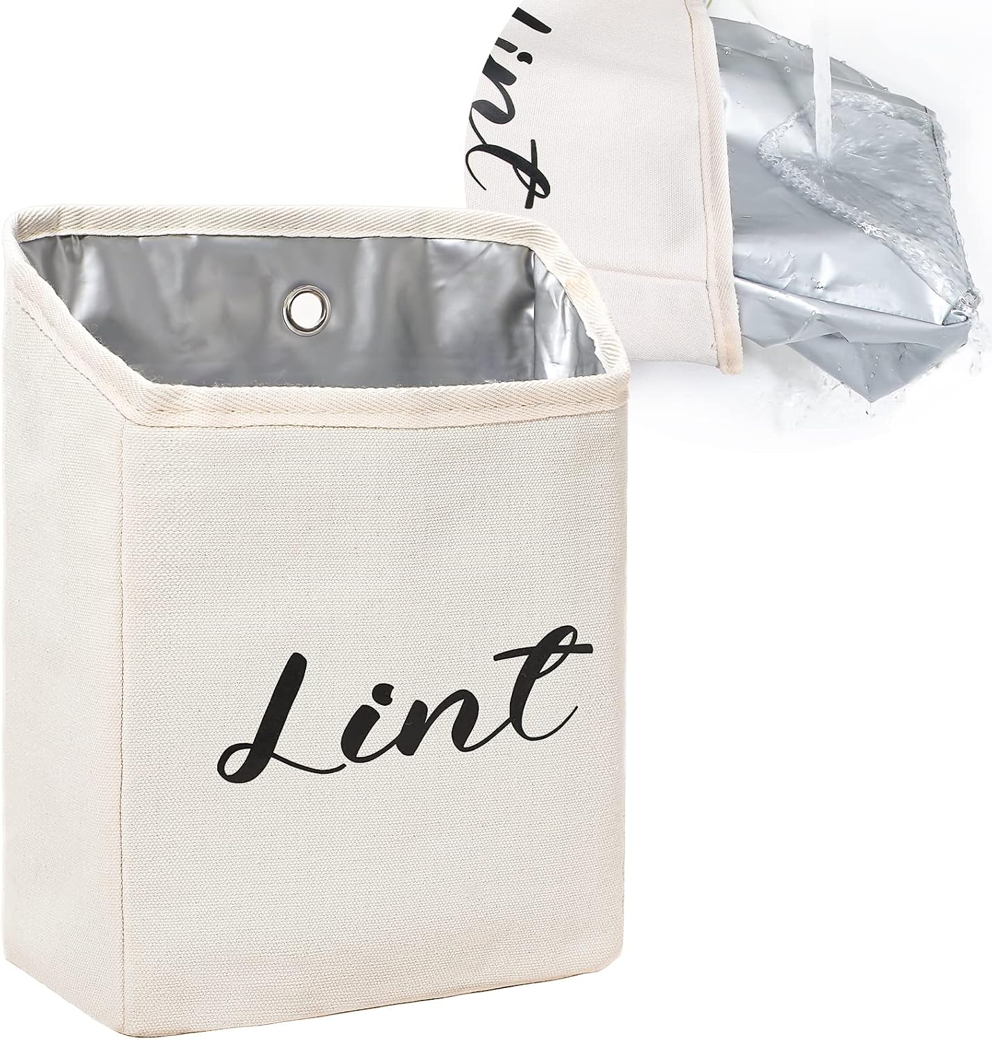 Kamehame Magnetic Lint Bin for Laundry Room Organization and Storage, Cotton Linen Lint Bag, Wall Mount Space Saving Washer Dryer Trash Can Collector