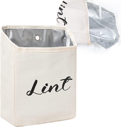 Kamehame Magnetic Lint Bin for Laundry Room Organization and Storage, Cotton Linen Lint Bag, Wall Mount Space Saving Washer Dryer Trash Can Collector