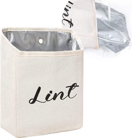 Kamehame Magnetic Lint Bin for Laundry Room Organization and Storage, Cotton Linen Lint Bag, Wall Mount Space Saving Washer Dryer Trash Can Collector