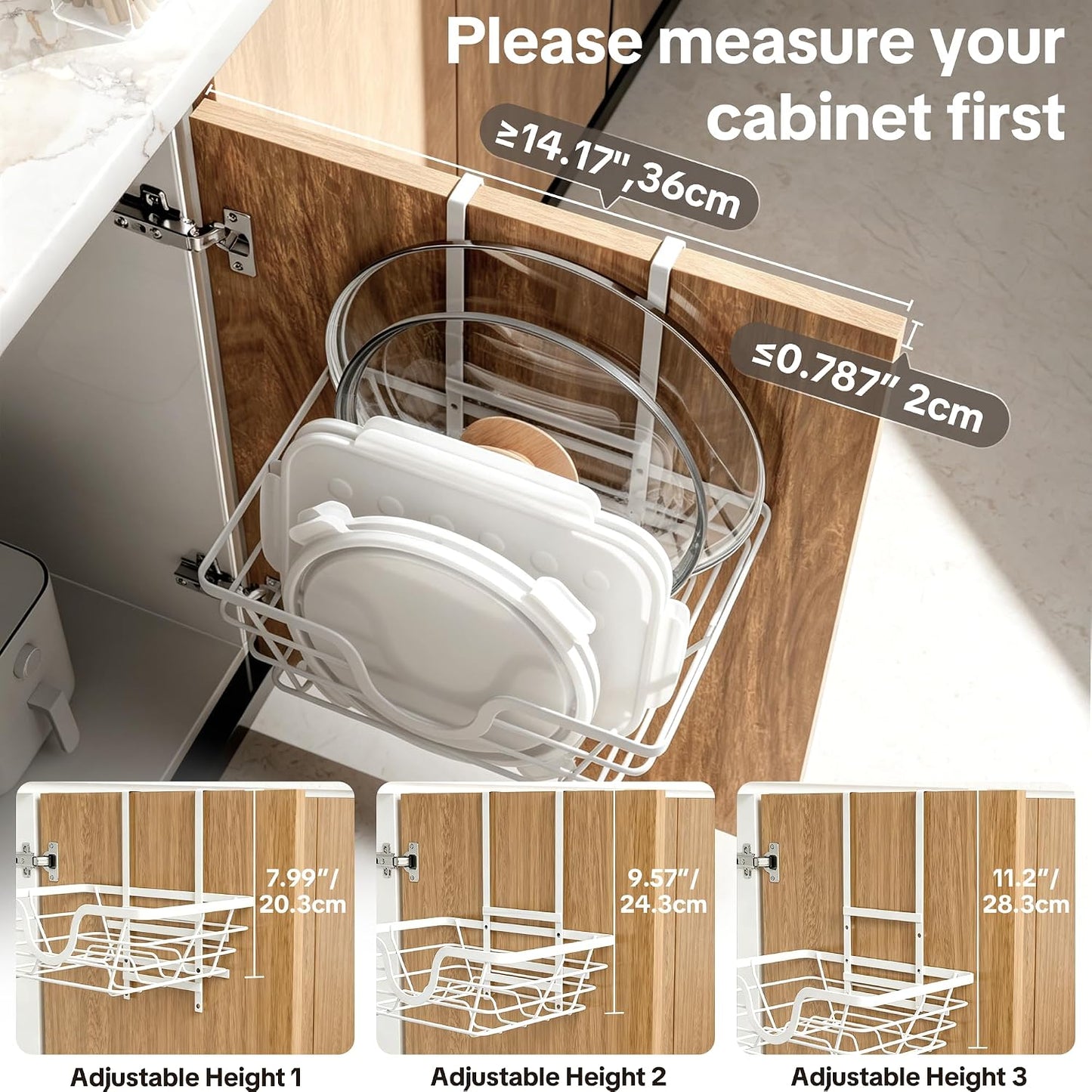 TIDIIABODE Pot Lid Organizer, Adjustable Kitchen Pot Lid Holder Inside Cabinet, Kitchen Cabinet Organizer Hanging for Food Storage Container, Pot, Pan Lid & Bakeware, Black