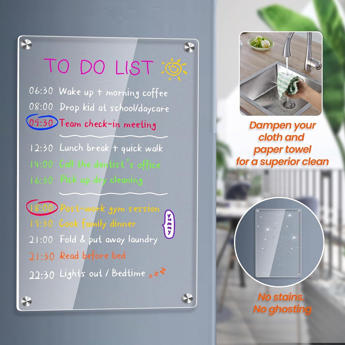 1pack Acrylic Magnetic Fridge Whiteboard,Clear Dry Erase Menu Board, White | Meal Planner With 8 Bright Markers & 1 Towel, To Do List, Planner Board & Grocery List For Kitchen Organization