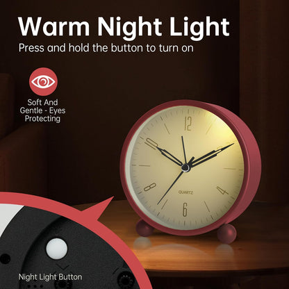 JALL Analog Alarm Clock, 4 inch Super Silent Non Ticking Small Clock with Night Light, Battery Operated, Simple Design, Old Fashioned Style Ideal Decor, for Bedroom, Bedside, Desk, Adult, Gift, Green