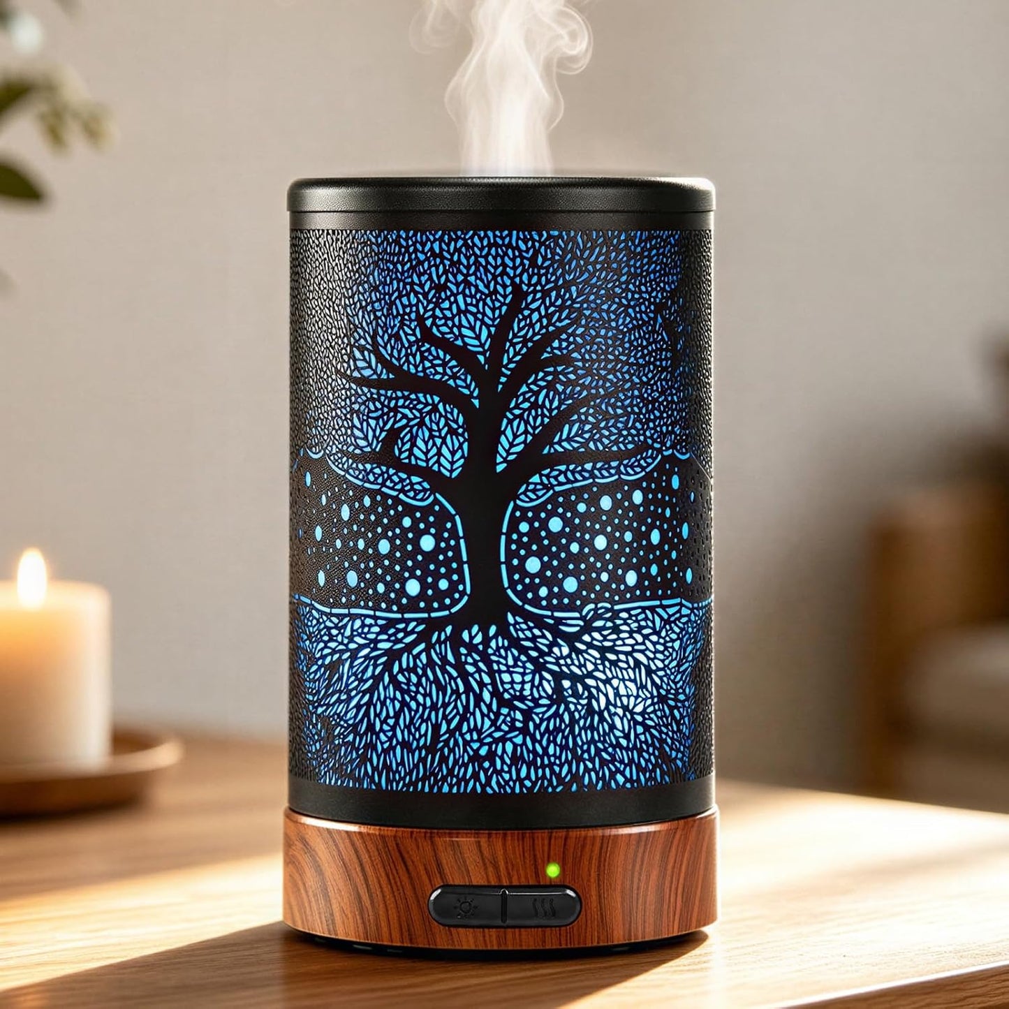 EQUSUPRO Essential Oil Diffuser 150ml Black Metal Aromatherapy Oil Diffuser Ultrasonic Cool Mist Diffuser with Auto Shut-Off Protection,7 Colors Changed LED for Home Office SPA Yoga