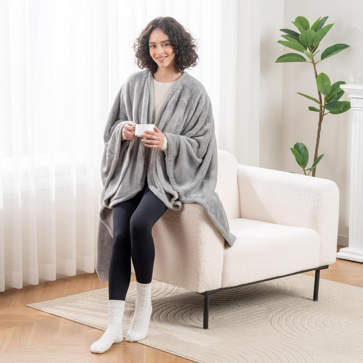 Berkshire Blanket Primalush™ Wearable Blanket, Cozy Loungewear Pocketed Plush Cape Wrap for Adults & Teens(Purple, One Size 58"X64")