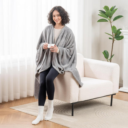 Berkshire Blanket Primalush™ Wearable Blanket, Cozy Loungewear Pocketed Plush Cape Wrap for Adults & Teens(Purple, One Size 58"X64")