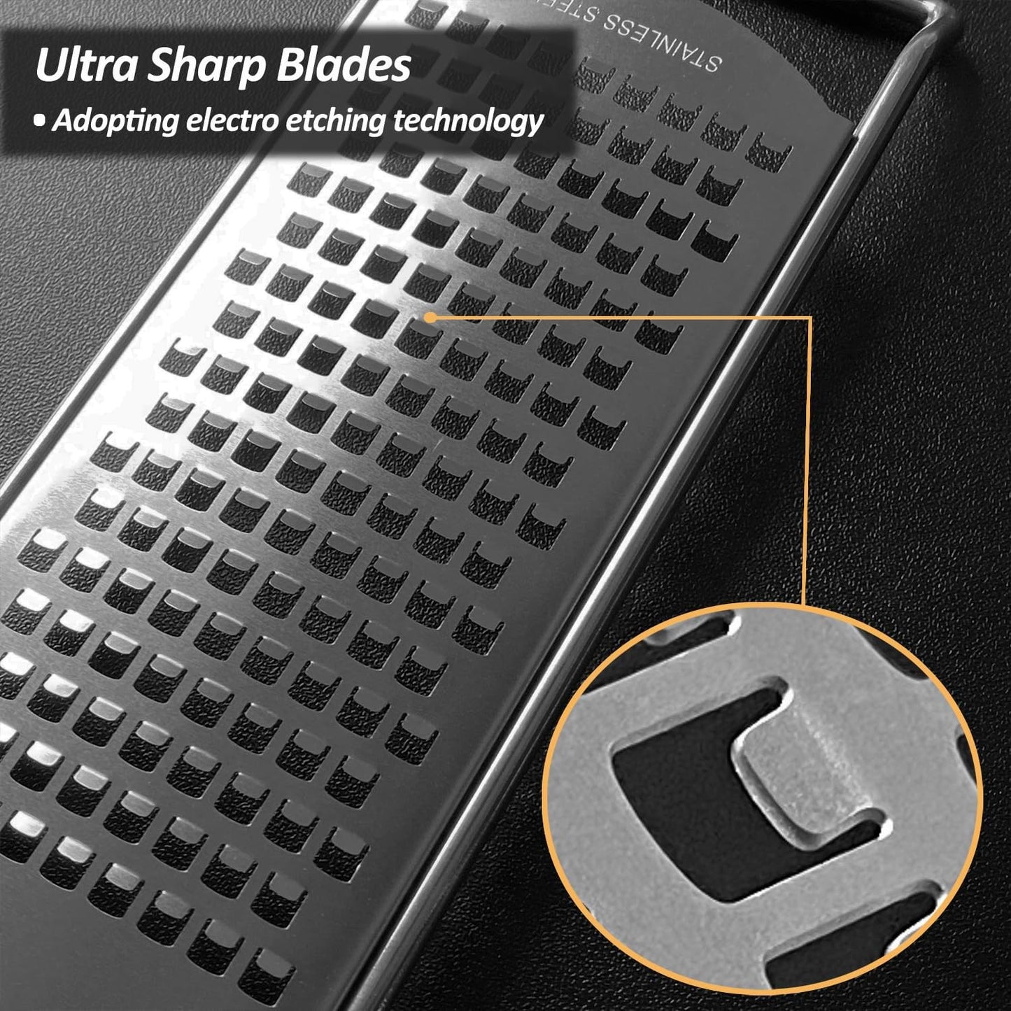 4-Pcs Pro Set Zester Grater Set, Cheese Grater with Razor-Sharp Stainless Steel Blade, Fine/Coarse/Extra Coarse/Slider Attachment