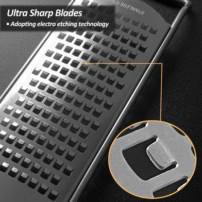 4-Pcs Pro Set Zester Grater Set, Cheese Grater with Razor-Sharp Stainless Steel Blade, Fine/Coarse/Extra Coarse/Slider Attachment