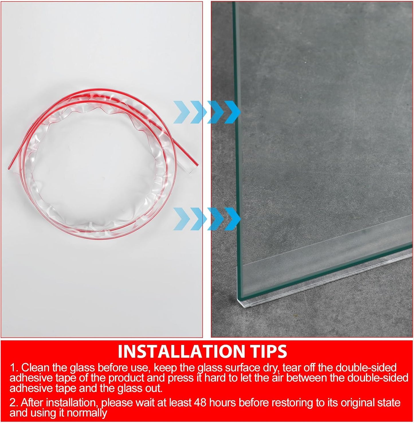 2 Pcs L-Type Seal Strip 3/8'' X 73'' Clear Vinyl Glass Shower Door | Self-adhesive for Easy Install, Water Dam at Shower Bottom Threshold, Fits Frameless Glass Gaps, Prevents Bathroom Leaks