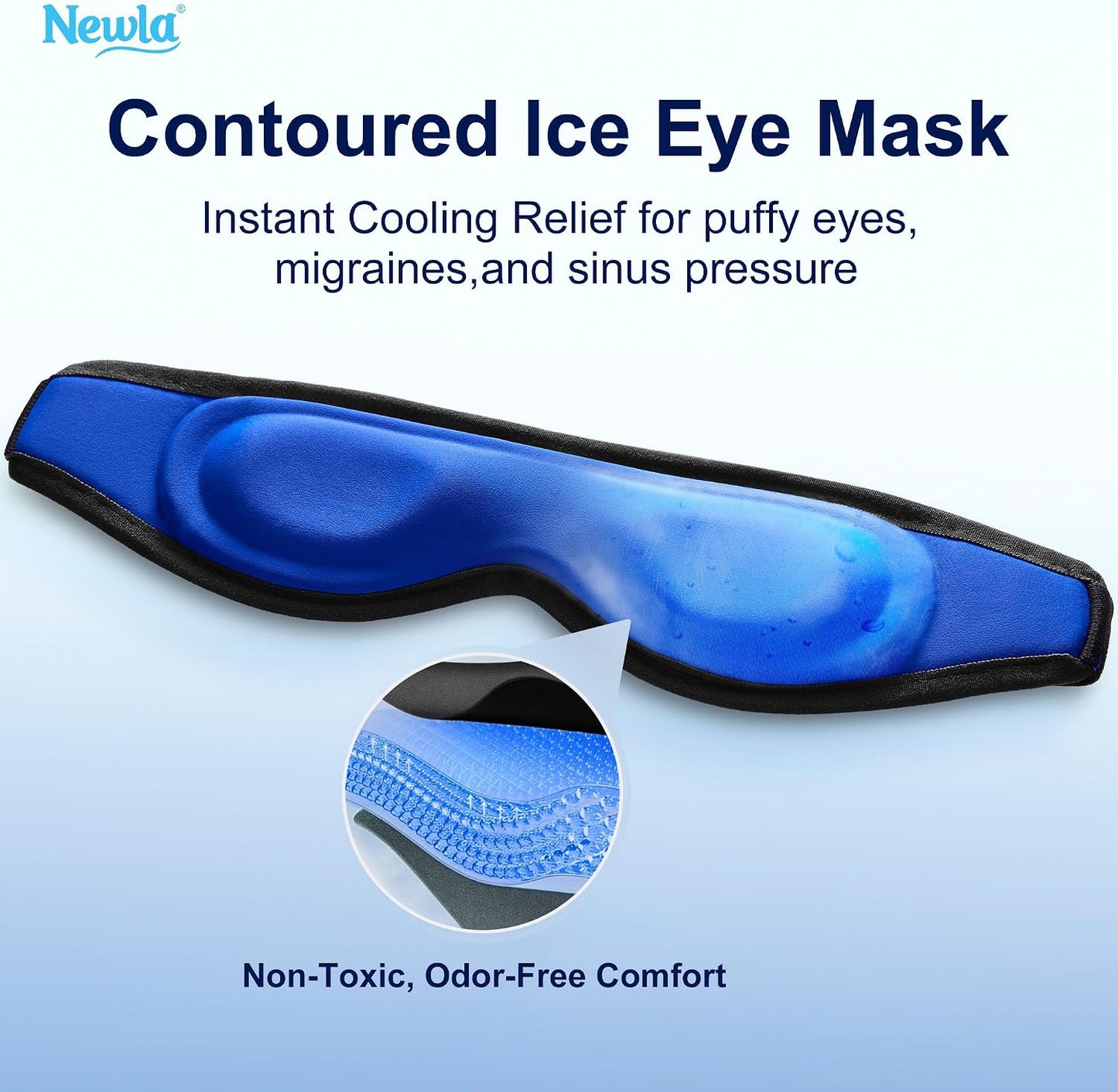 Contoured Cooling Gel Eye Mask: Ice Cold Compress for Puffy Eyes, Dark Circles, Sinus Pain & Surgery Relief, Reusable Therapy, Fits All Head Sizes, Daily Eye Care, Relaxation Beauty Gift, Blue