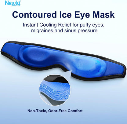 Contoured Cooling Gel Eye Mask: Ice Cold Compress for Puffy Eyes, Dark Circles, Sinus Pain & Surgery Relief, Reusable Therapy, Fits All Head Sizes, Daily Eye Care, Relaxation Beauty Gift, Blue