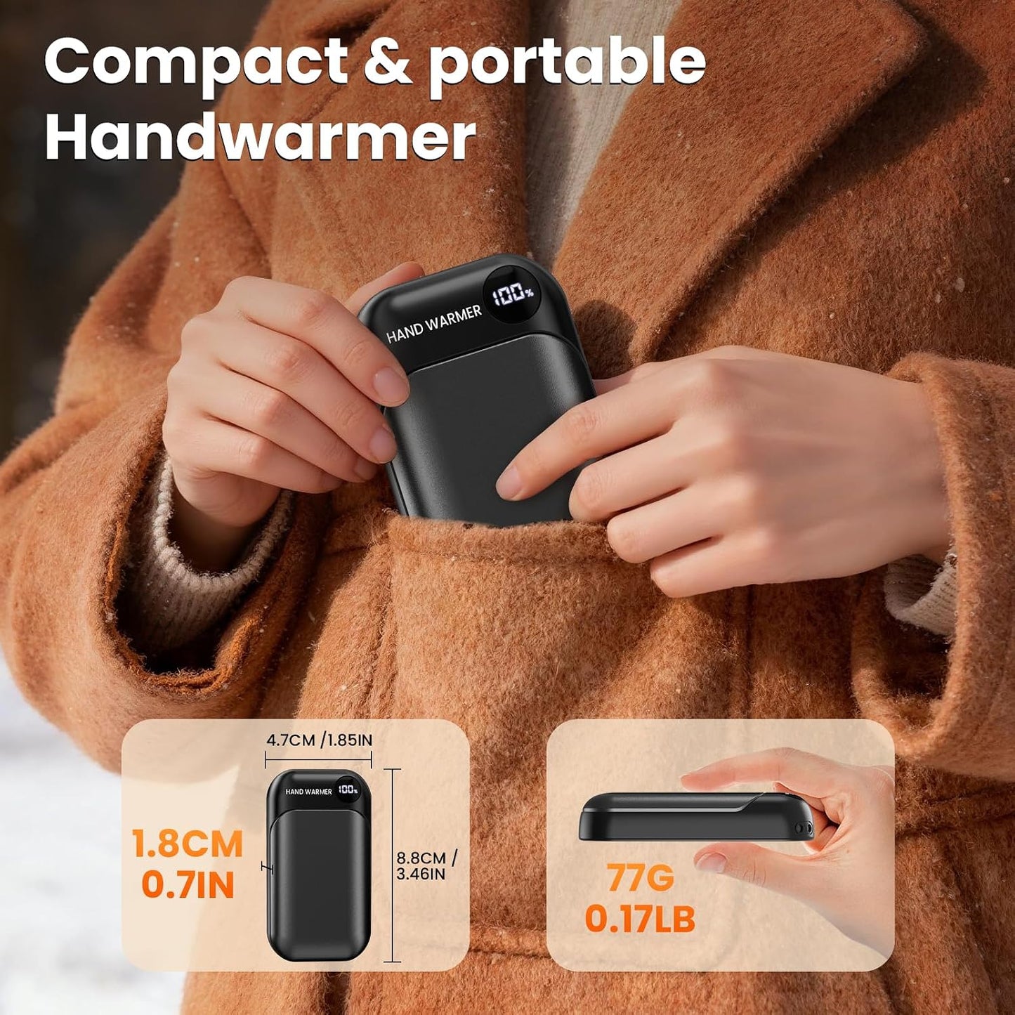 Hand Warmers Rechargeable 2 Pack, 4-Levels 104°F to 131°F Electric Hand Warmers, UL Certified Safe & Real 9Hrs Heating, Portable Pocket Hand Warmer for Women Men Kids, Fishing, Hunting, Golf, Camping