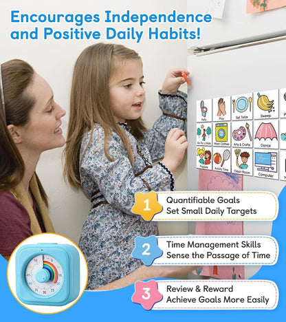 2-in-1 Visual Timer & Magnetic Visual Schedule for Kids | Autism ADHD Time Management Tool with 100+ Routine Chore Chat Magnets, Learning Materials for Home, Classroom, Education