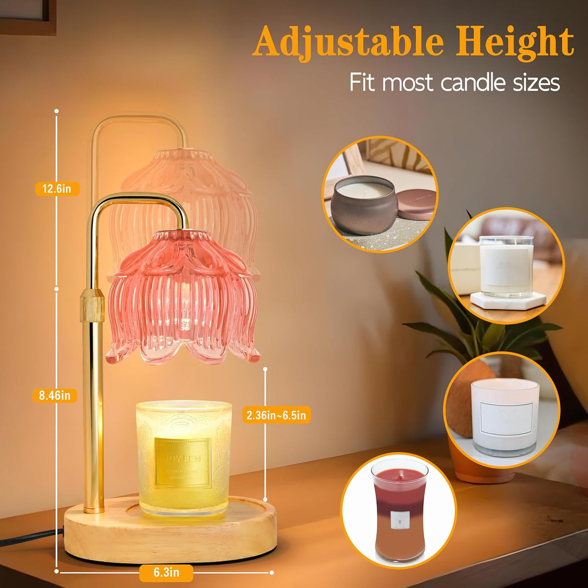 XJZJY Pink Flower Candle Warmer Lamp with Timer, Birthday Gifts for Women