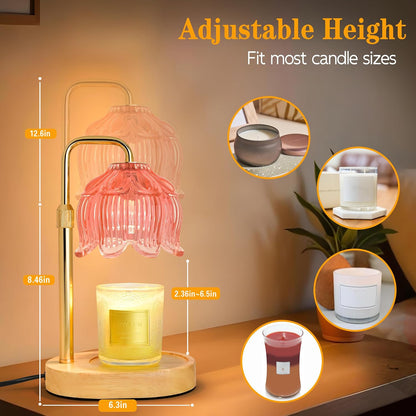 XJZJY Pink Flower Candle Warmer Lamp with Timer, Birthday Gifts for Women