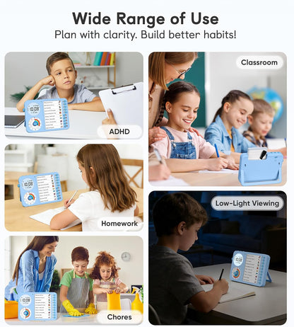 3-in-1 Visual Timer & ADHD Tool for Kids with Chore Chart & Planning Board | ADHD Timer with Digital Clock, Silent Task Timer for Adults with Visual Schedule for Home, School, Classroom, Work (Pink)