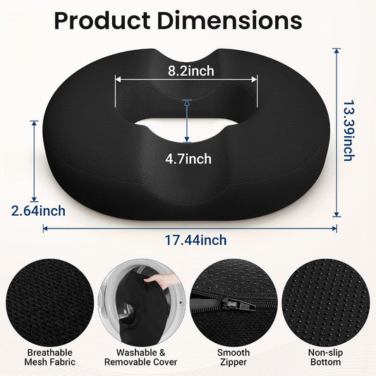 CloudBliss Donut Pillow Stadium Seat Cushion for Tailbone Pain Relief and Hemorrhoids, Memory Foam Seat Chair Cushion, Portable Seat Cushions for Bleachers, Car, Home & Office