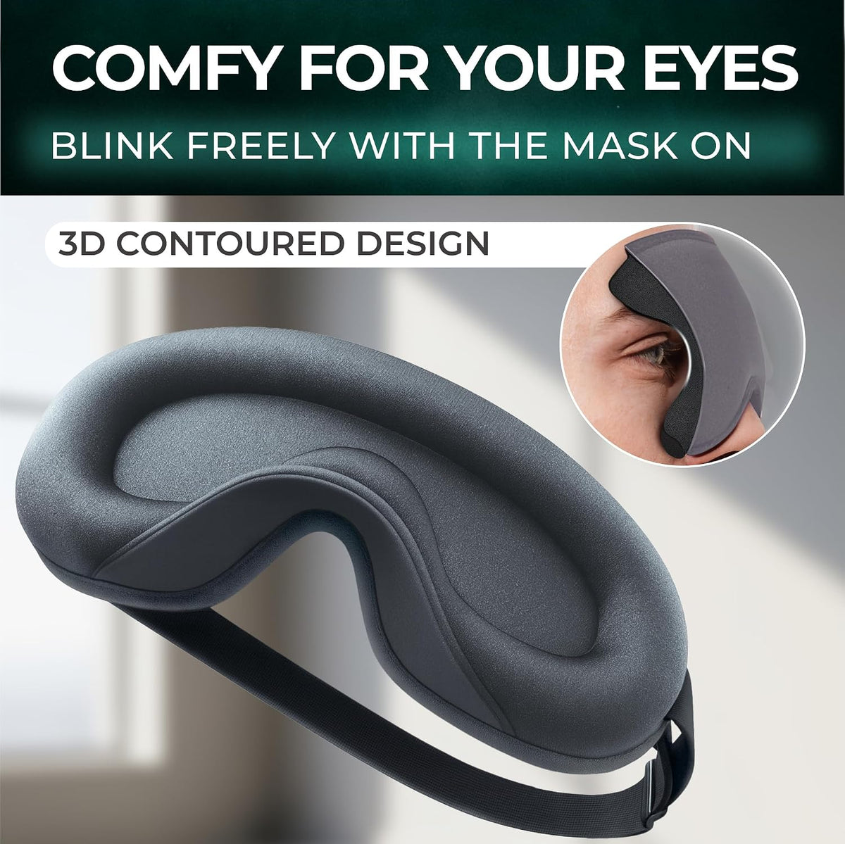 Peace&Quiet | PQ Sleep Mask for Side Sleepers - 3D Contoured Light Blocking Sleeping Mask for Women and Men, Lightweight & Soft Eye Shade Cover for Deep Rest, Premium Quality (Black)