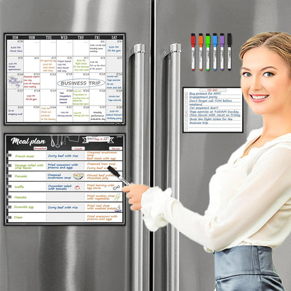 JJPRO Magnetic Dry Erase Meal Planning Whiteboard for Refrigerator-One 14.5x11 Weekly Menu Board and Two Notes Whiteboard for Kitchen Fridge-Refrigerator Organizer with Meal Planner Boards