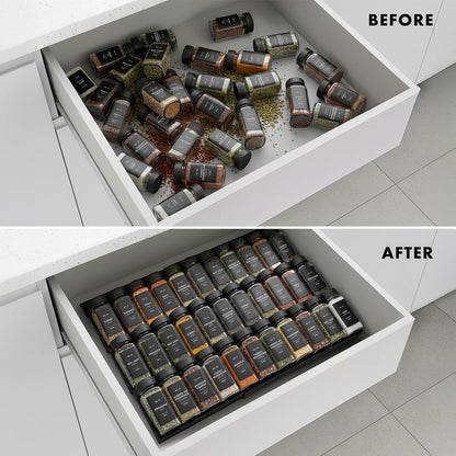 Bamboo Spice Drawer Organizer - Expandable 4 Tier Spice Rack (Need 3" Deep Drawer) 12" to 24" Wide, Seasoning Organizer, Organization Seasoning Rack insert (Jars Not Included)