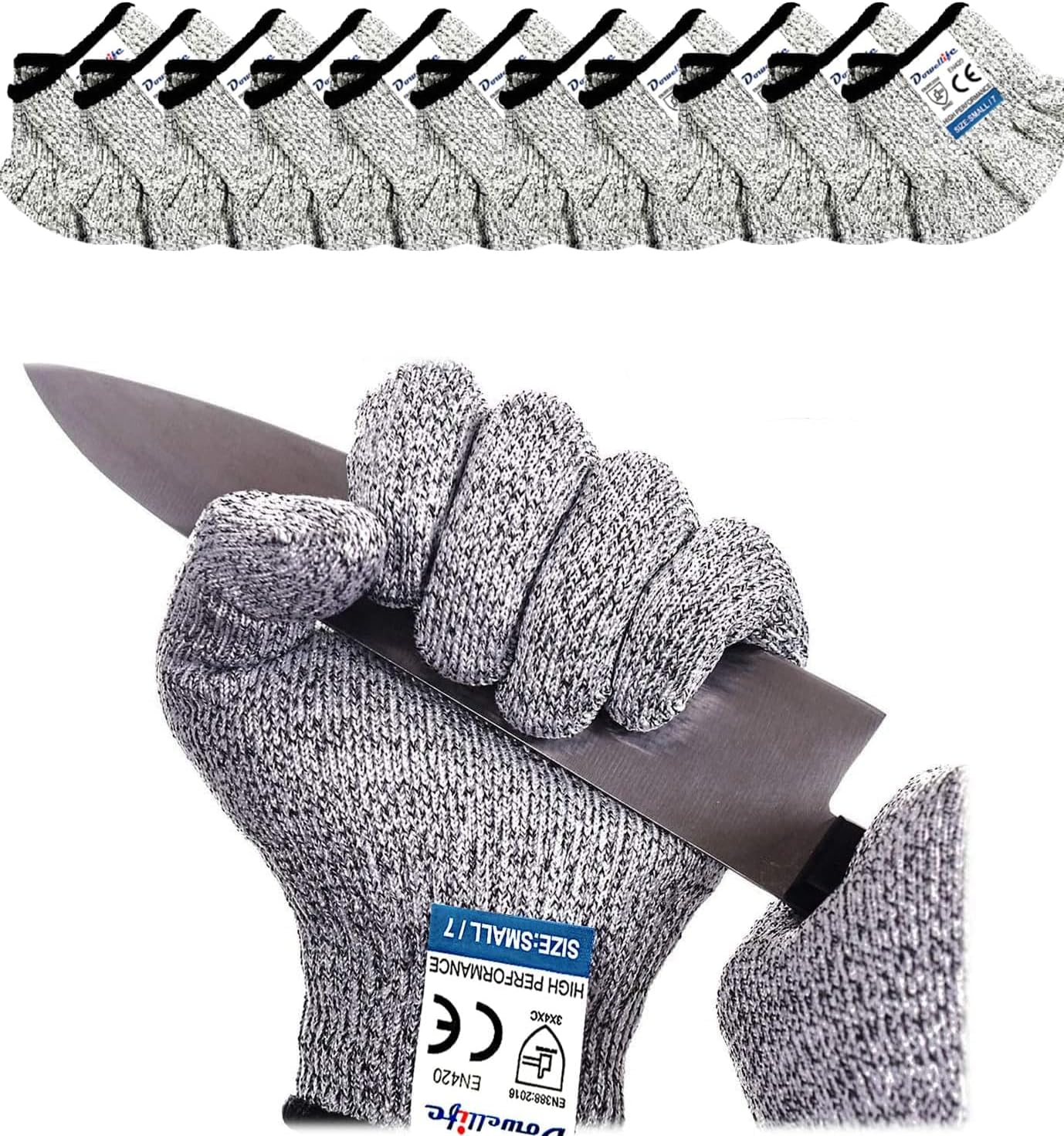 Dowellife Cut Resistant Gloves Food Grade Level 5 Protection, Safety Kitchen Cuts Gloves for Oyster Shucking, Fish Fillet Processing, Mandolin Slicing, Meat Cutting and Wood Carving. (X-Large)