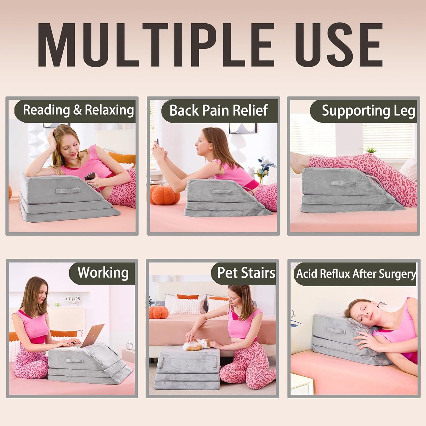 Wedge Pillow for Sleeping, Bed Wedge Pillow for After Surgery 3-Height Memory Foam Leg Elevation Pillow for Swelling Back Pain Relief Sciatica Knee Ankle Pain Bed Support Legs L 24"