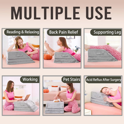 Wedge Pillow for Sleeping, Bed Wedge Pillow for After Surgery 3-Height Memory Foam Leg Elevation Pillow for Swelling Back Pain Relief Sciatica Knee Ankle Pain Bed Support Legs L 24"