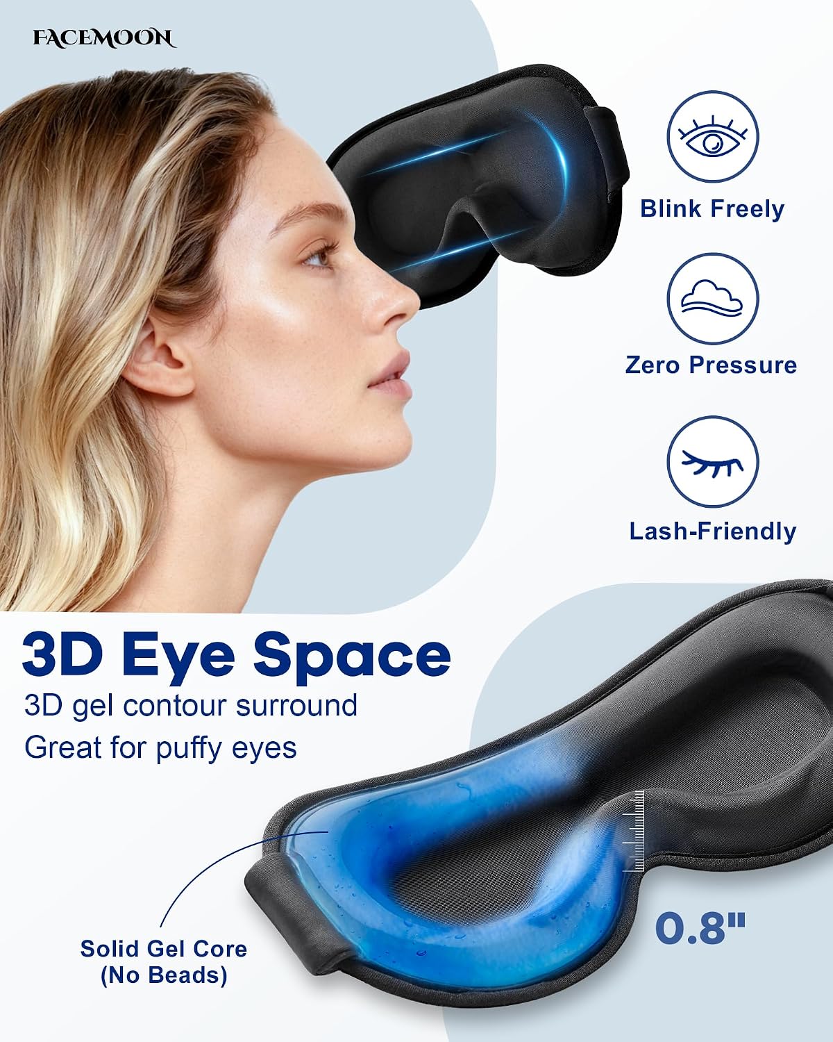 3D Cooling Gel Weighted Eye Mask for Sleeping, 100% Blackout Sleep Mask