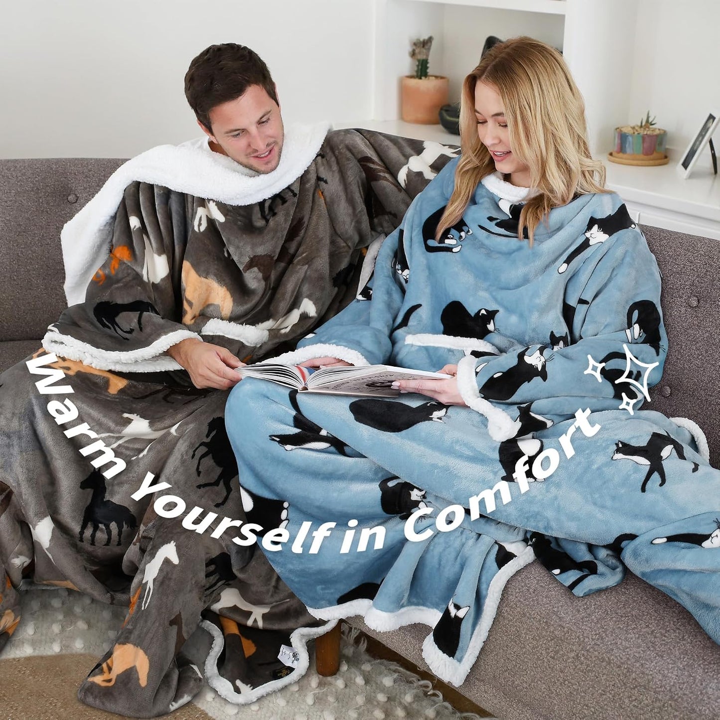 Catalonia Wearable Blanket with Sleeves & Foot Pocket for Adults | Soft Fleece Throw Wrap with Hands-Free Comfort, Perfect for Reading, TV Time & Relaxing, Christmas Gift for Women & Men
