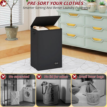 195L Laundry Hamper 3 Section,Large Laundry Hamper with Lid,Dirty Clothes Hamper with 3 Inner Bags,Collapsible Laundry Basket Organizer for Laundry Room,Bedroom,Laundry Sorter Hamper 3 Compartment