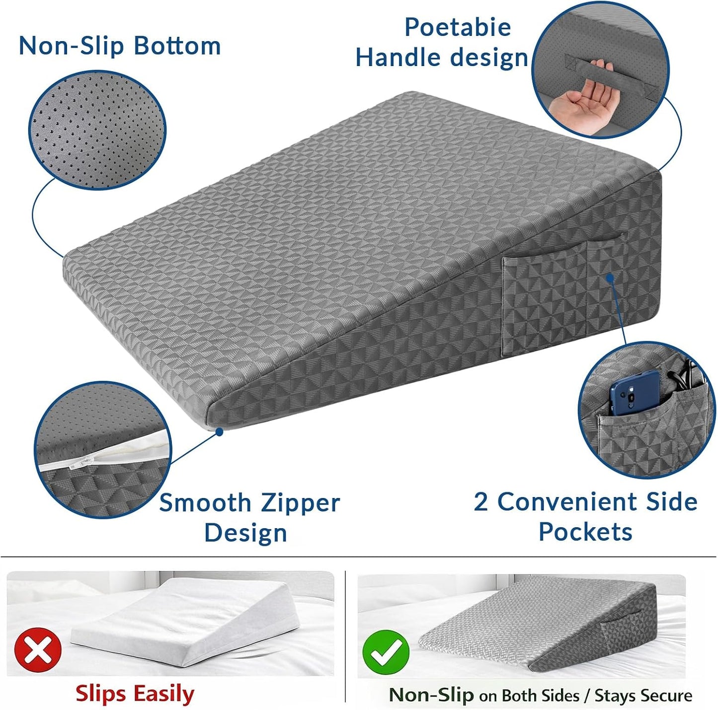 8" Leg Elevation Pillow, Memory Foam Wedge Pillow for Leg & Knee Support | Knee, Hip & Ankle Support. Elevates Legs For Comfortable Sleeping, Resting, And Recovery With A Supportive Wedge Shape.