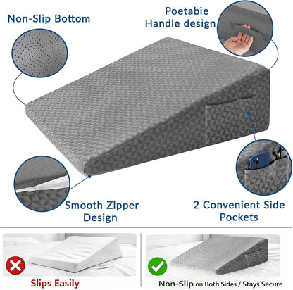 8" Leg Elevation Pillow, Memory Foam Wedge Pillow for Leg & Knee Support | Knee, Hip & Ankle Support. Elevates Legs For Comfortable Sleeping, Resting, And Recovery With A Supportive Wedge Shape.