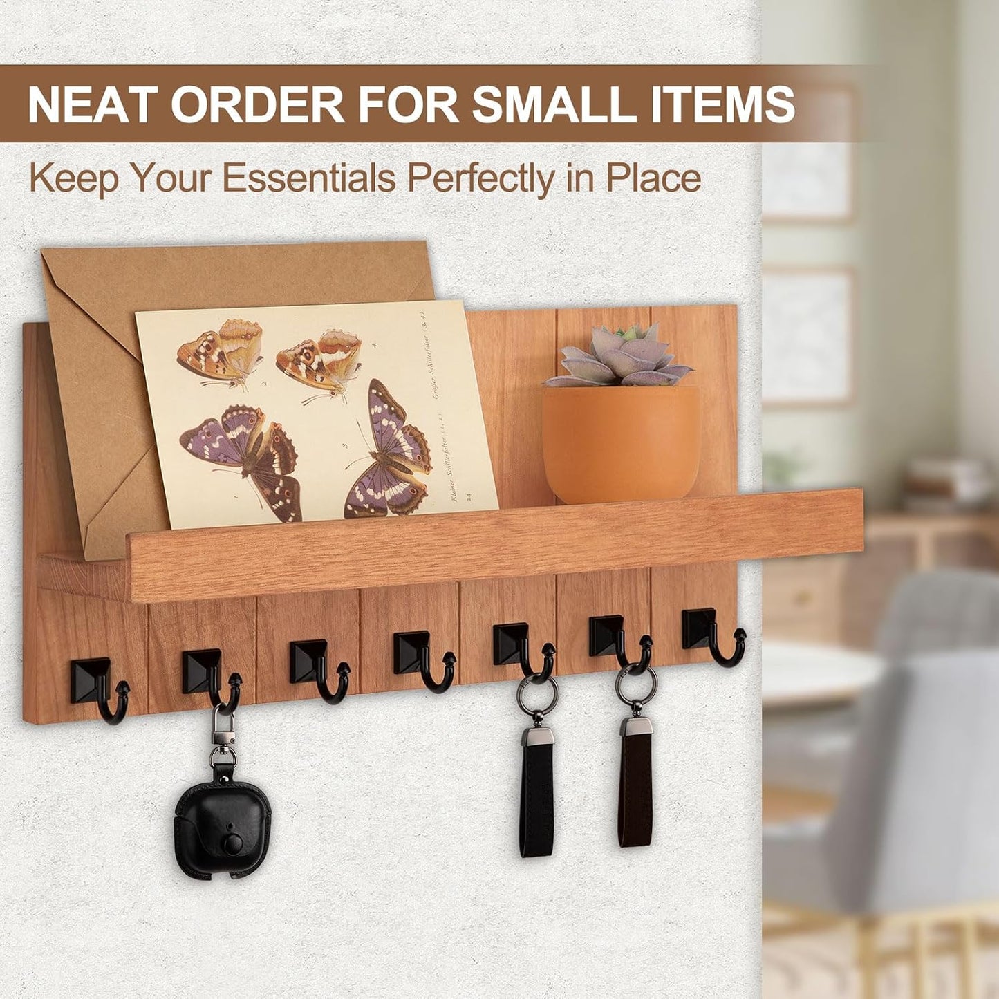 Key Holder for Wall, Decorative Key Holder with Shelf | Key and Mail Holder Wall Mount, Farmhouse Decor with 5 Key Hooks for Keys, Coats, ect.