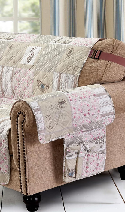 Brilliant Sunshine Burgundy Toile Floral Couch Armrest Cover, 35"×13" | Washable Magazine Holder, Armrest Organizer & Caddy on Sofa, Recliner, Armchair, Storage for Remote Controls, Phone, iPad