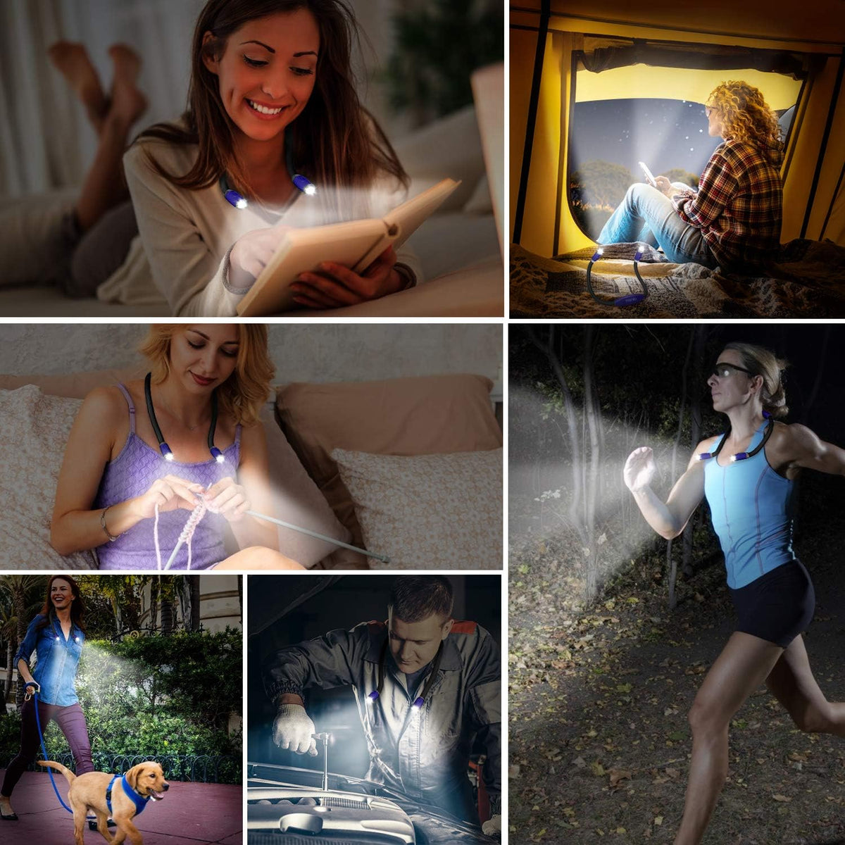 LUXJET Neck Reading Light & Book Light for Reading in Bed - Hands Free, 3 Colors & 6 Brightness Levels, 360° Flexible Arms, 80-Hour Rechargeable - Reading, Knitting, Camping, Repairing