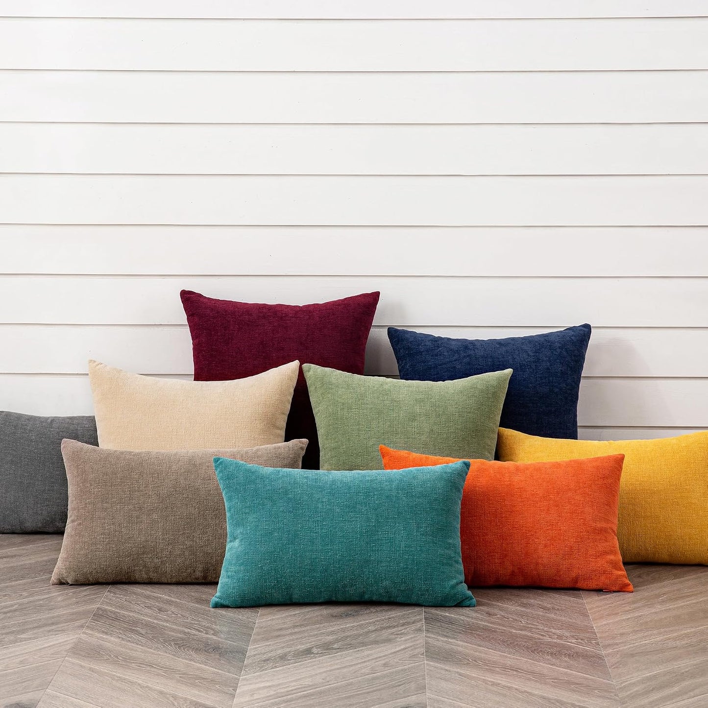 GAWAMAY Lumbar Support Pillow Decorative Rectangle Throw Pillow Covers 12"x20" Inch Set of 2, Soft Chenille Fall Pillowcase for Living Room Bedroom Sofa Couch Cushion Cover Grey 30x50cm (No Insert)