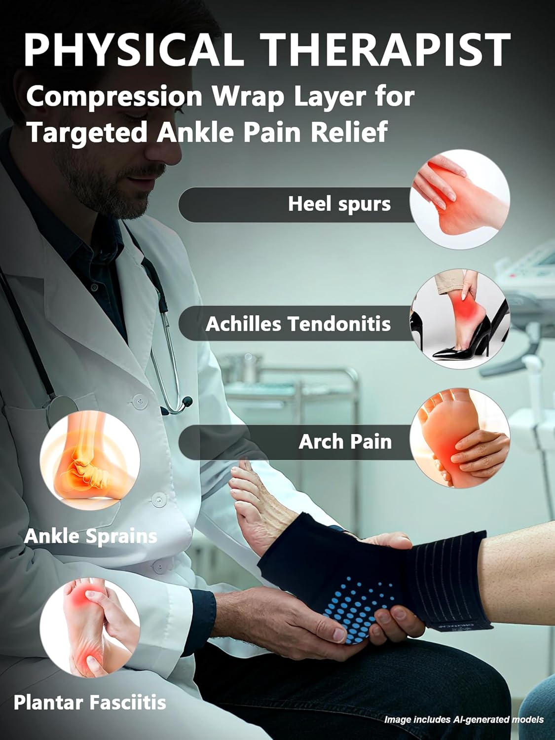 Ankle Ice Pack Wrap,Flexible Cold Therapy for Foot Pain Relief | gel,3D full-coverage,cool ice-silk fabric,dual hot & cold compress,flexible when frozen,leak-proof,ideas for swelling,sprains