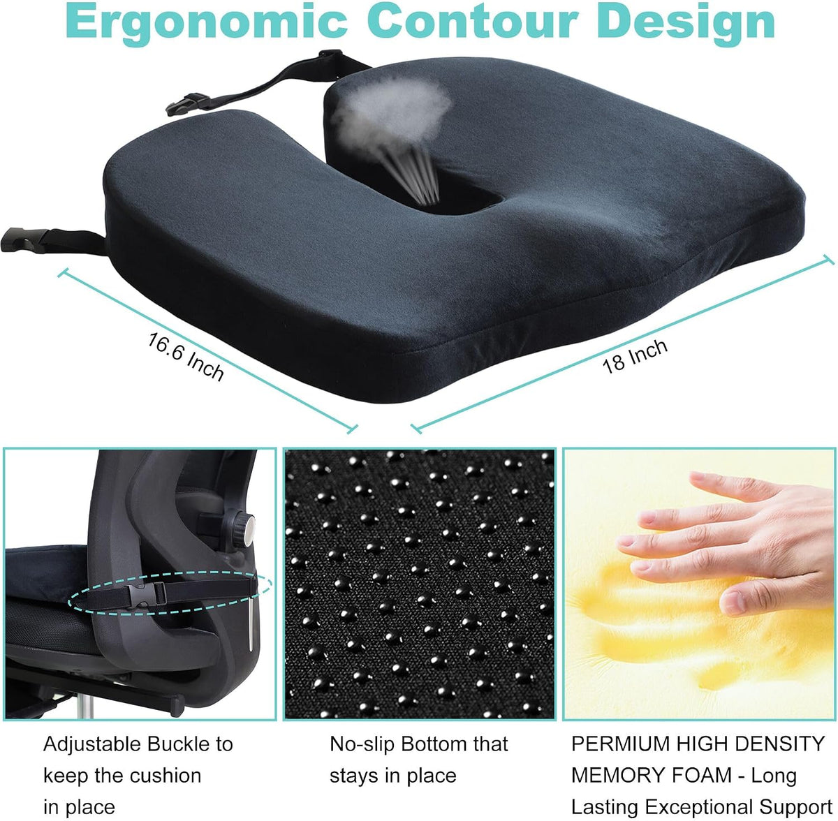 Large Pressure Relief Office Car Seat Cushion,10-Inch Extended U-Cutout