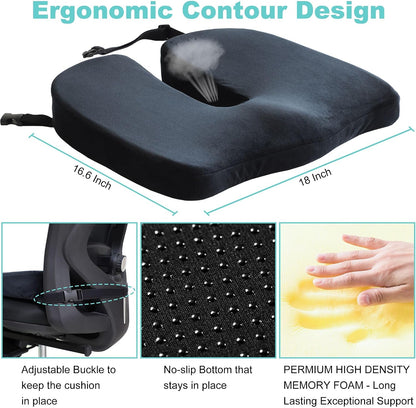 Large Pressure Relief Office Car Seat Cushion,10-Inch Extended U-Cutout