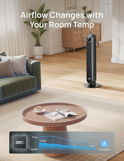 DREO Tower Fan for Bedroom, 28ft/s High Velocity, 9 Speeds, DC Motor