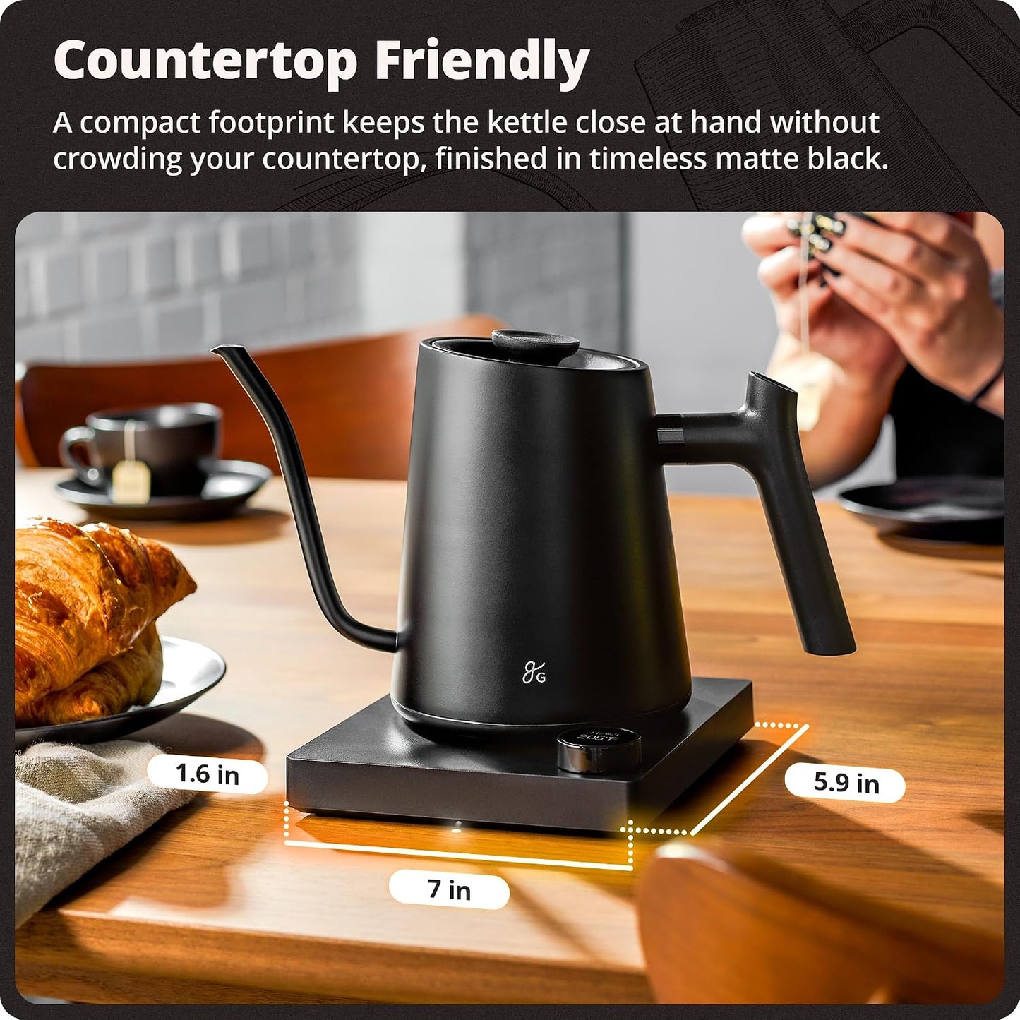Greater Goods Gooseneck Electric Kettle, 1200W Temperature Control, 0.8L | Pour-Over & Tea Kettle with Stainless Steel Interior, Built-In Brew Timer, Fast Heating for Chemex, V60, & Matcha (Birch)