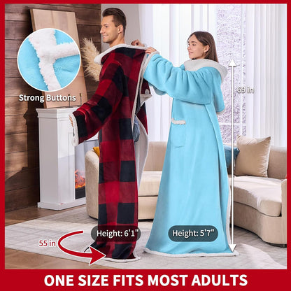 IFNOW Sherpa Wearable Blanket with Sleeves, Oversized Snuggle Robe, Purple | 430GSM Thick, 55x69", Big Pocket, TV Blanket,Fall Winter Dorm Essentials or Office, Christmas Birthday Gifts for Women Men