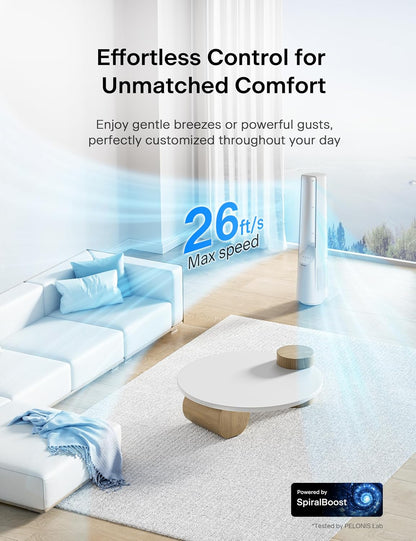 PELONIS 40" 90° Oscillation Bladeless Fan for Bedroom with Remote, White | Bladeless Cooling Tower Fan with 6 Speeds, 4 Modes, 26 ft/s, Brushless DC Motor, Quiet 22dB, 7-Hr Timer for Home, Office Use