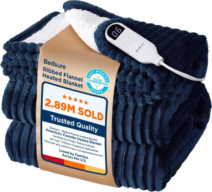 Bedsure GentleSoft Heated Blanket Throw - Soft Ribbed Flannel Electric Blanket, Gifts for Grandma (50x60 inches, Grey)