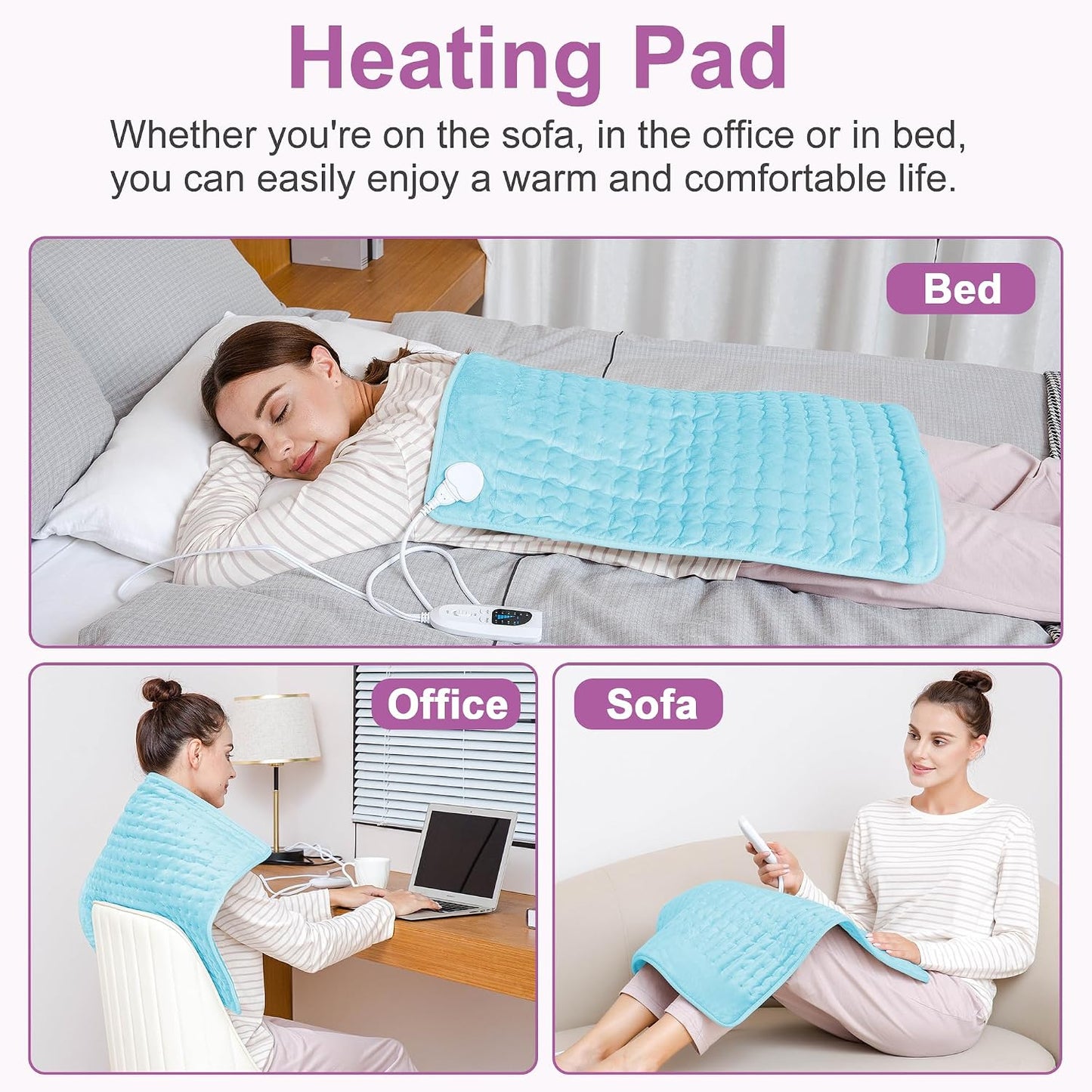 Heating Pad,Heated Blanket,Heating Pad for Back Neck,Grey,24x12 Inch | Electric Heating Pad,Dry/Moist Heat Heating Pads,Heating Pads for Shoulder,Abdomen,Heat Pad for Women Men,Birthday Gift