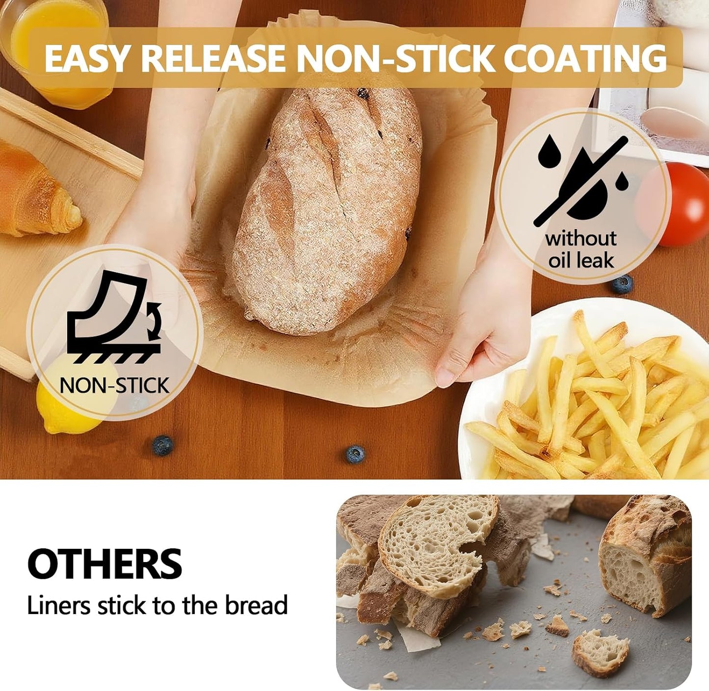 UBeesize 9 Inch Disposable Air Fryer Liners 200 Pack Square Parchment Liner