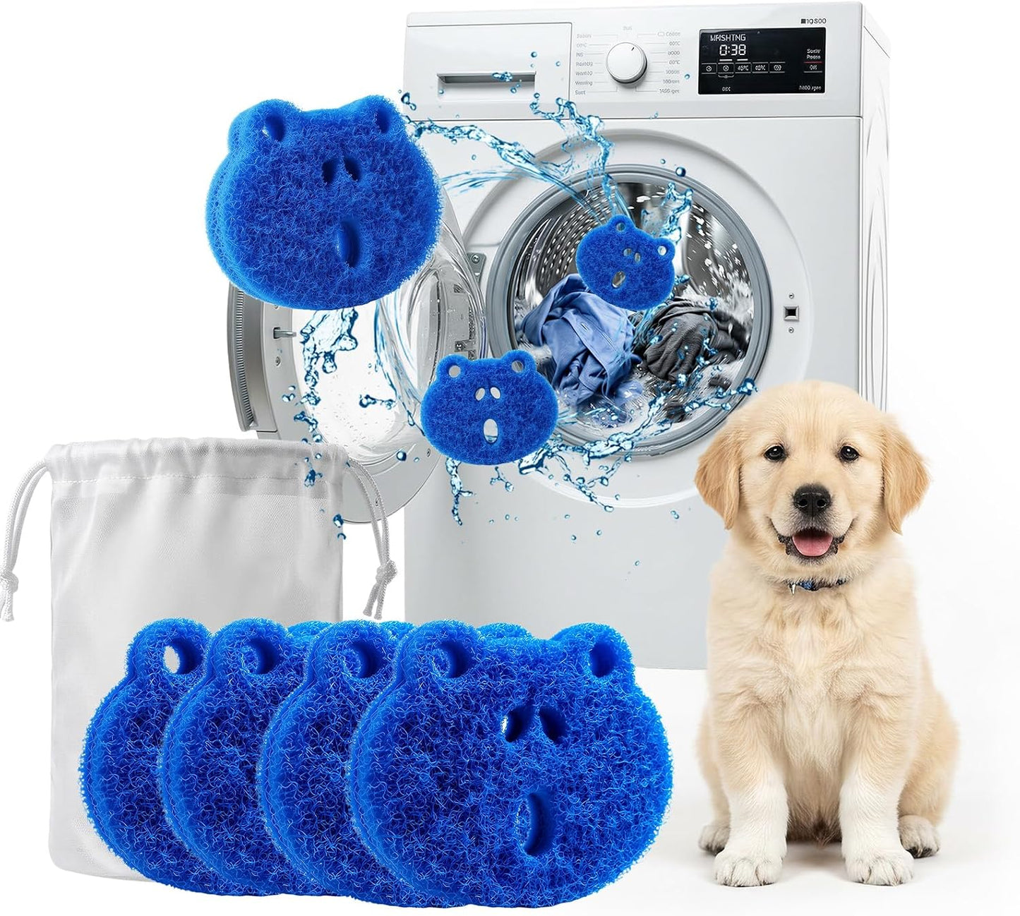 7 PCS Pet Hair Remover for Laundry, Reusable Dog Hair Remover Tool | Dog & Cat Hair, Reusable Pet Fur Catcher, For Washing Machine and Dryer, Lint Remover Tool, With White Mesh Storage Bag, Blue