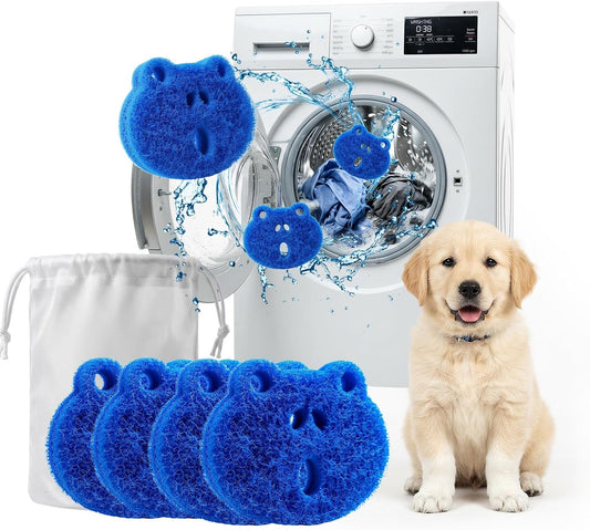 7 PCS Pet Hair Remover for Laundry, Reusable Dog Hair Remover Tool | Dog & Cat Hair, Reusable Pet Fur Catcher, For Washing Machine and Dryer, Lint Remover Tool, With White Mesh Storage Bag, Blue