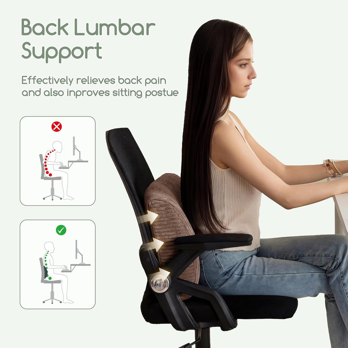 HIGOGOGO Lumbar Support Pillow for Recliner Chair/Accent Chair/Couch, Memory Foam Back Support Cushion for Elderly, Recliner Cushions for Back Rest, Pain Relief, Reading, Washable Cover, Brown