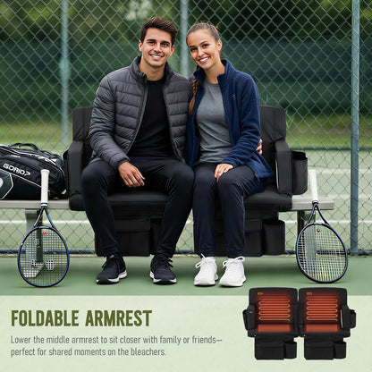 Overmont Heated Wide Stadium Seats 2 Pack, Dual-Zone Heat | 3 Heat Levels with Independent Control, 6 Recline Positions, Soft Cushion, Hooks and Pockets for Sport Camping Concerts